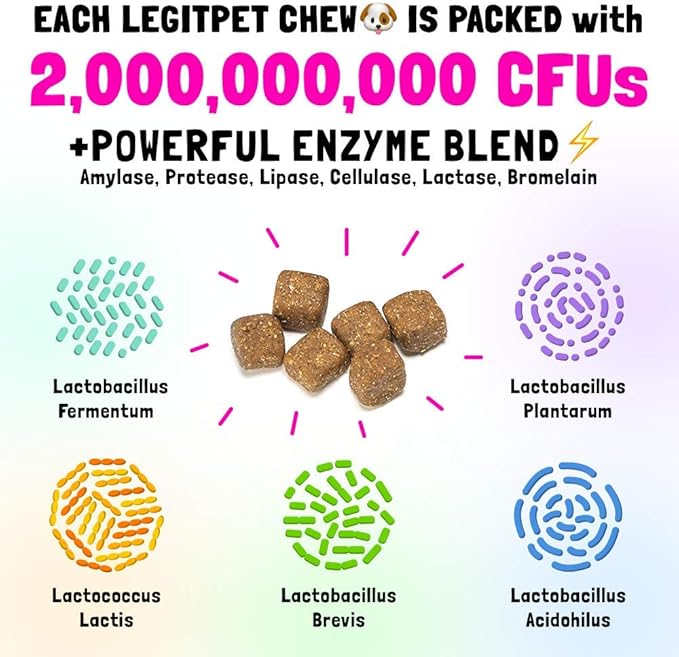 Probiotics for Dogs Natural Digestive Enzymes Prebiotics for Allergy Itch Relief Gut Flora Coprophagia Bowel Support Treatment Anti Diarrhea for Dogs Pet Health Immune System Support 120 Soft Chews