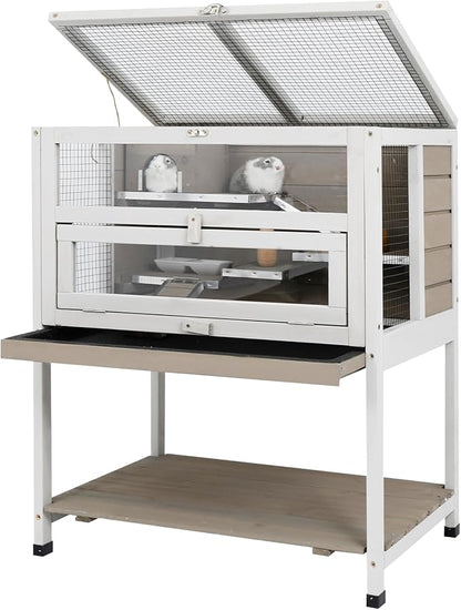 Large Hamster Cages, Easy Clean Hamster Cages and Habitat with Food Bowl, Shelf and Ladder, Wooden Indoor Small Animal Cage with Not Leakage Pull Out Tray (25.6" L X 17.7" W X 30.9”H)