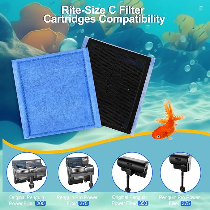 Aquarium Filter Cartridge 12 Pack Rite-Size C & EZ-Change #3 Fish Tank Filter Cartridge Replacement Compatible with PRO Power Filters 275/375 /Power Filters 200/350