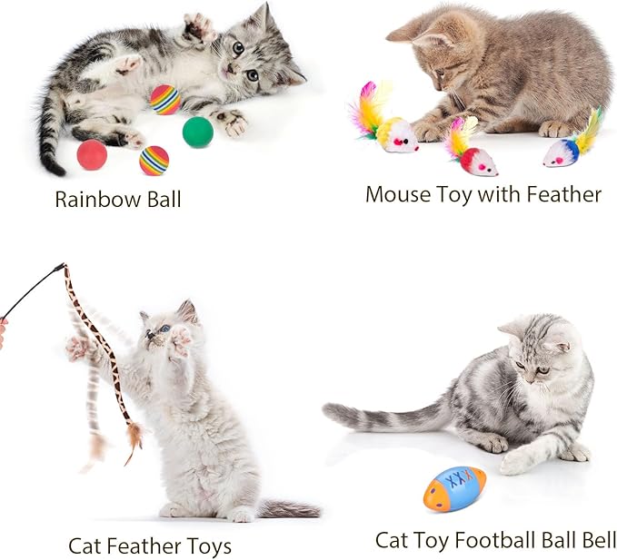 Retro Shaw Cat Toys with Cat Tunnels, Interactive Kitten Toys for Indoor Cats Kitty, Cat Tube Tent Feather Wand Teaser Bell Fuzzy Ball Springs Mouse (25 Pcs Extra Large Cats Tunnel Set)