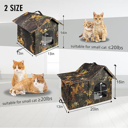 Rest-Eazzzy Outdoor Cat House, Feral Cat House Insulated with Mat and Clip, Weatherproof and Insulated, Cat Beds for Cats Kittens Puppies, Never Blow Away (Leaf, S 13" X 13" X 14")