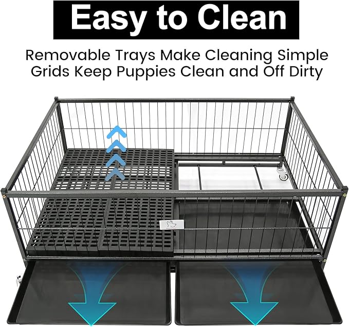 Homey Pet Whelping Box for Dogs and Puppies, 43 inch Stackable Heavy Duty Metal Wire Dog Crate Cage Kennel with Wheels for Large Medium Small Sized Dogs