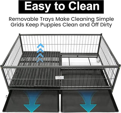 Homey Pet Whelping Box for Dogs and Puppies, 43 inch Stackable Heavy Duty Metal Wire Dog Crate Cage Kennel with Wheels for Large Medium Small Sized Dogs