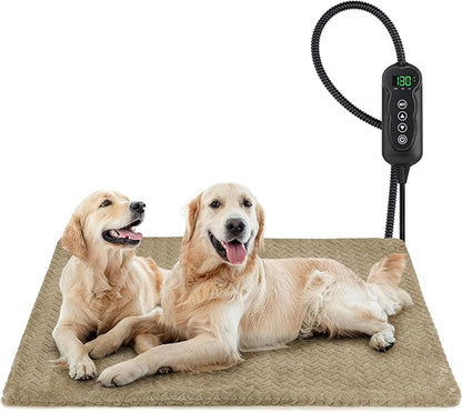 GASUR Heated Dog Bed, Waterproof Electric Dog Cat Heating Pad with Timer, Temperature Adjustable Heated Cat Bed for Winter, Auto Power-Off, Anti-bite Heating Pad for Dogs Cats-47''x28'', XLarge