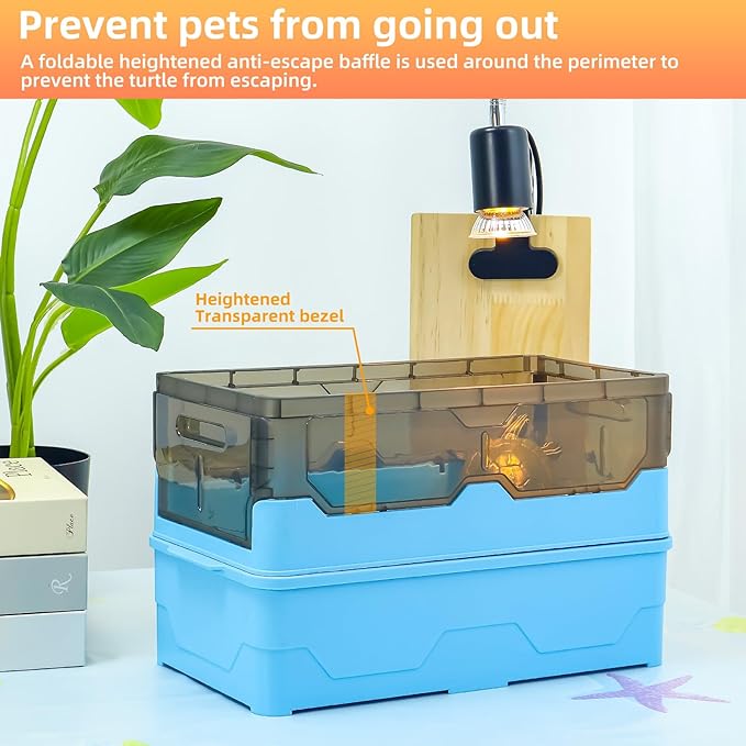 Turtle Habitat Tank Kit– Fresh Filtration, Waterplay Fun, Diverse Living, Heat Lamp, Water Pump and Convenient Water Changes in Tanks Habitat Kits Turtle cage (Blue, Medium)