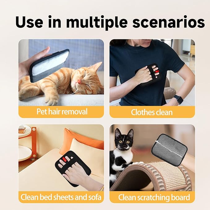 2-in-1 Pet Grooming Glove & Fabric Hair Remover - Reusabie, Silicone Massage Bristles,Static Adhesion for Quiuck Shedding Control,Safe for Dogs & Cats
