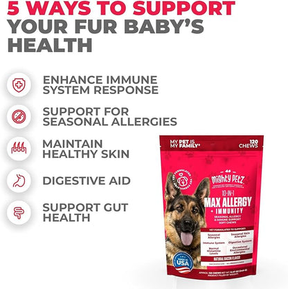 Mighty Petz MAX Dog Allergy Relief Chews - Itch Relief with Colostrum, Probiotics & Immune Support for Seasonal Allergies & Itchy Skin
