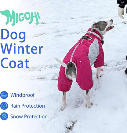 MIGOHI Full Body Dog Coat - Warm Reflective Winter Coat with Harness, Turtleneck Fleece Jacket for Small to Large Dogs - Four-Legged Snowsuit with Zipper