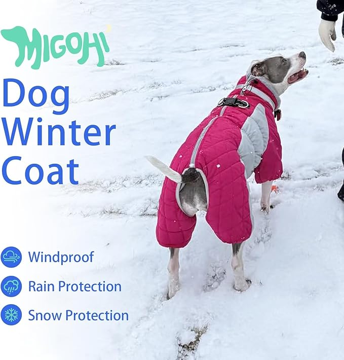 MIGOHI Full Body Dog Coat - Warm Reflective Winter Coat with Harness, Turtleneck Fleece Jacket for Small to Large Dogs - Four-Legged Snowsuit with Zipper