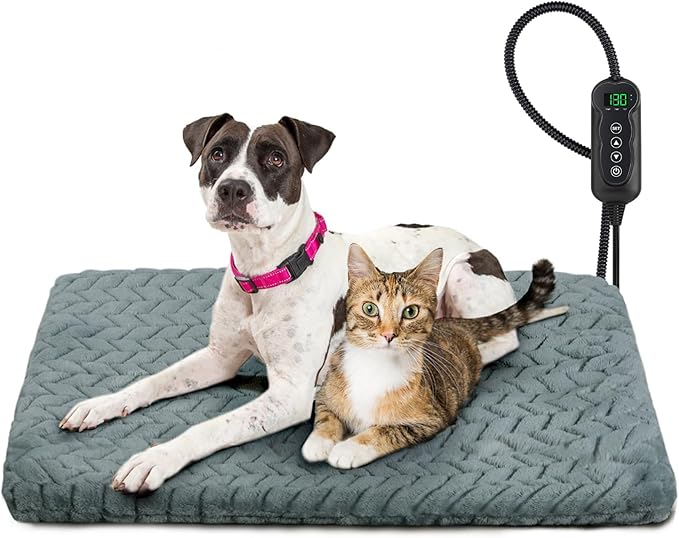 GASUR Pet Heating Pad, Waterproof Electric Dog Cat Heat Pad with Timer, Temperature Adjustable Heated Cat Bed for Winter, Auto Power-Off, Anti-bite Heated Pad for Dogs Cats -28''x16'', Medium