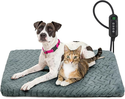 GASUR Pet Heating Pad, Waterproof Electric Dog Cat Heat Pad with Timer, Temperature Adjustable Heated Cat Bed for Winter, Auto Power-Off, Anti-bite Heated Pad for Dogs Cats -28''x16'', Medium
