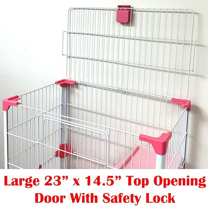 Pink Large Multi-Floor Deluxe in/Outdoor Guinea Pig Chinchilla Ferret Squirrel Hedgehog Kitten Rabbit Bunny Hutch House Critter Habitat Easy Removale Washable Tray Paw Safe Platform Ladder Floor