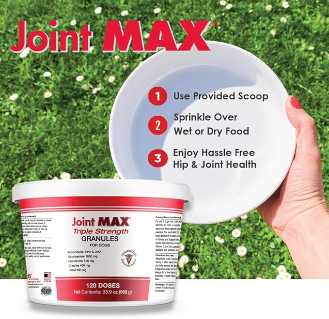 TS Joint Supplement Vet Formulated Pain & Inflammation Relief Treats Hip Dysplasia & Arthritis, Glucosamine, Chondroitin, Turmeric, MSM, HA, Creatine, Omega 3 EPA + DHA. Granules 120 Doses