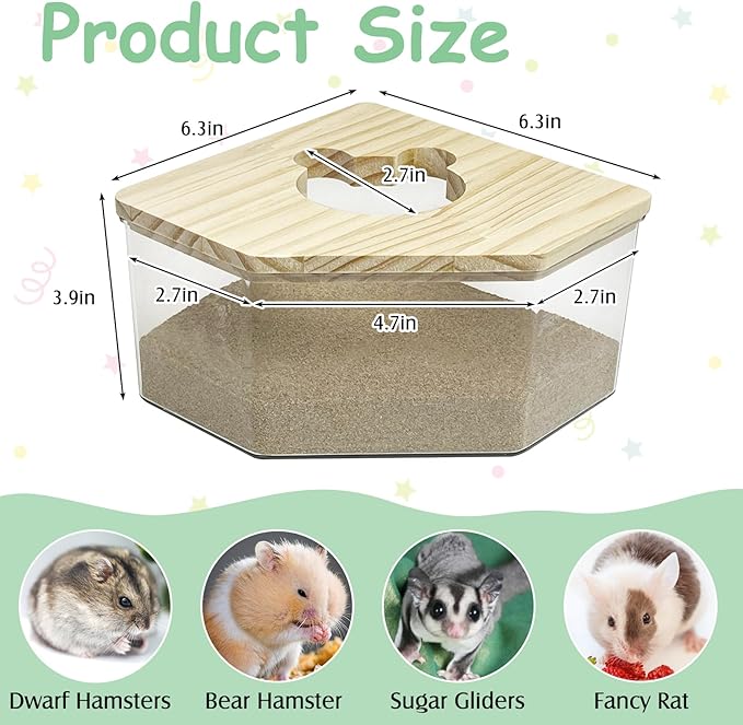 kathson Hamster Sand Bath Box Transparent Acrylic Small Animals Shower Bathtub Guinea Pigs Digging Sand Container Cage Accessories for Lemmings Gerbil Mice Hedgehog Chinchilla (Pentagon)