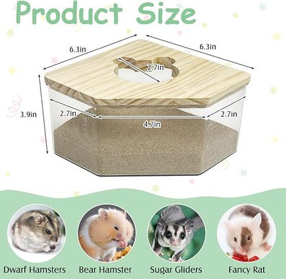 kathson Hamster Sand Bath Box Transparent Acrylic Small Animals Shower Bathtub Guinea Pigs Digging Sand Container Cage Accessories for Lemmings Gerbil Mice Hedgehog Chinchilla (Pentagon)