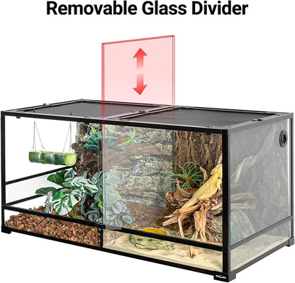 REPTIZOO 120 Gallon Large Reptile Terrarium Tank, 48" x 24" x 24" Front Opening Terrarium Glass Reptile Tank with Screen Ventilation, Supporting Used as 2 Separate Habitats Easy Assembly
