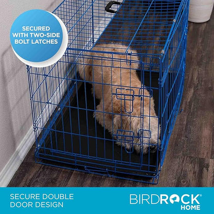 Internet's Best Wire Dog Kennel | Medium (36 Inches) | Double Door Metal Steel Crates | Indoor Outdoor Pet Home | Folding and Collapsible Cage | Blue