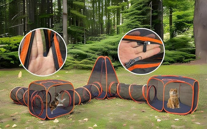 Portable Cat Small Animals Playpen DIY Outdoor Enclosures Freely Combinable 2in1 4in1 6in1 Pop Up Pet Play Tent Tunnel Cube House for Cat Puppy Rabbit (6 in 1)