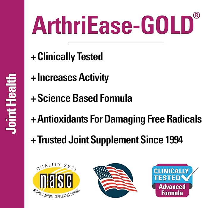 Vet Classics ArthriEase-Gold Hip & Joint Support for Dogs, Cats– Pet Health Supplement Powder – Alleviates Aches, Discomfort – For Flexibility, Healthy Joint Function – Antioxidants – 5 Oz
