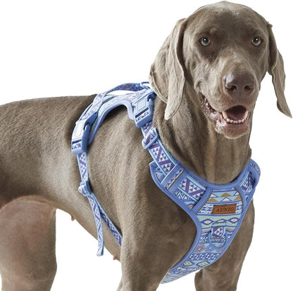 Dog Harness for Extra Large Dog Breeds, No Pull Adjustable Pet Harness with Handle, Reflective Dog Vest for Walking Hiking Training, Blue Ethnic, XL