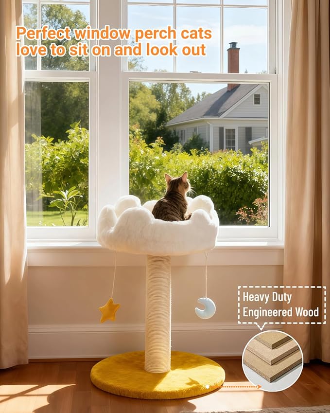 Happi N Pets Cloud Cat Tree, Cat Scratching Post with Bed, Small Cat Tree for Kittens, Cat Scratch Post with Cloud-Shaped Soft Perch & Cute Toys, Removeable Cover, Bonus Catnip