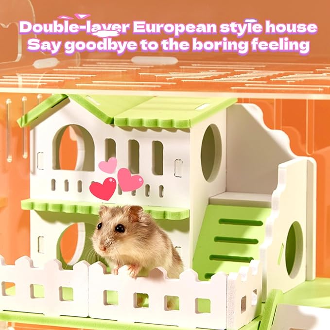 Large Acrylic Hamster Cage14.6x10.2x12.6in-Multi-Level Habitat for Dwarf/Syrian Hamsters-Mice (Ventilated Top-Removable Base) Expandable Small Animal Enclosure (Green Hamster Cage, 14.6x10.2x12.6)