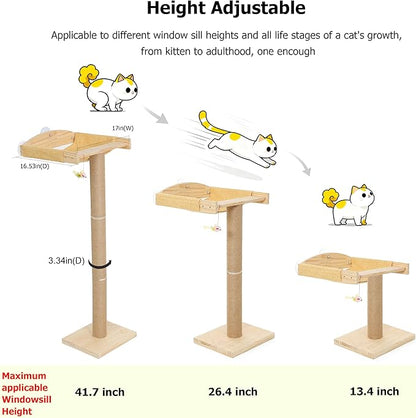 Cat Window Perch with Tall Scratching Posts, Inside 46" Climbing Tree Hammmock Mounted with Suction Cups for Sleeping,Playing and Watching Birds