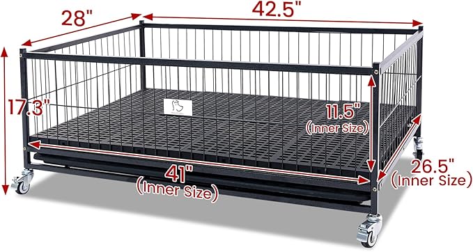 Homey Pet Whelping Box for Dogs and Puppies, 43 inch Stackable Heavy Duty Metal Wire Dog Crate Cage Kennel with Wheels for Large Medium Small Sized Dogs