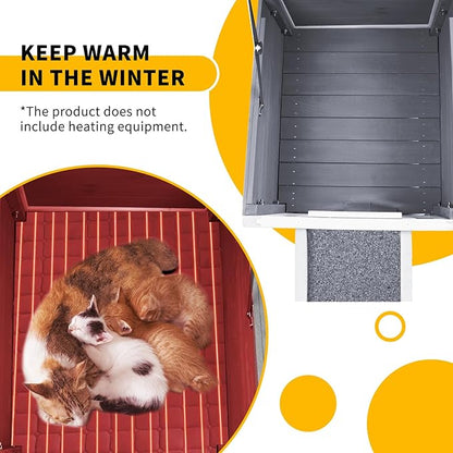 GEGURI Outdoor Cat House, Weatherproof Shelter for Ferrel Cats, Dogs, Rabbits Hutch with Elevated Floor, Asphalt Roof