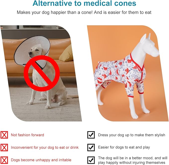 LovinPet Large Dog Bodysuit For Shedding, Pet Anxiety Relief Pajamas, Uv Protection Dog Shirt, Comfy Stretchy Fabric, White Butterfly Print, Pajamas for Pitbulls, Pitbull Clothes For All Seasons,Large