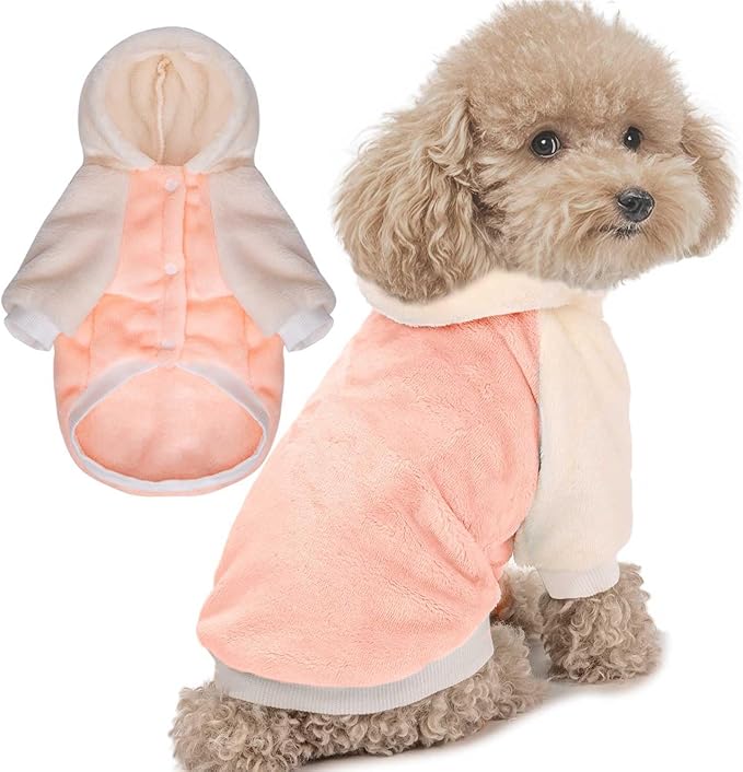 FabriCastle Dog Hoodie Sweater for Small Dogs Boy and Girl, Small Dog Clothes XS XXS Puppy Sweatshirt, Pet Outfit, Cat Clothing Super Soft Warm Snap On Closure (Peach-Cream, X-Small)