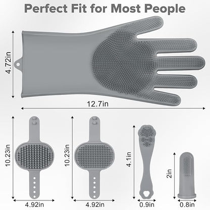6PCS Pet Grooming Kit for Dogs,Cats and Horses | Dog Washing Gloves | Dog Bath Brush | Dog Bath Gloves | Dog Shampoo Brush | Pet Grooming Gloves | Dog Bath Supplies (Grey)