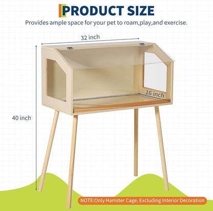 Hamster Cage with Legs,Large Hamster Habitats Chew Proof,Guinea Pig Cages with Acrylic Window & Openable Top,Small Animal Cage for Guinea Pig, Chinchilla, Gerbil - 32" L x 16" W x 40" H