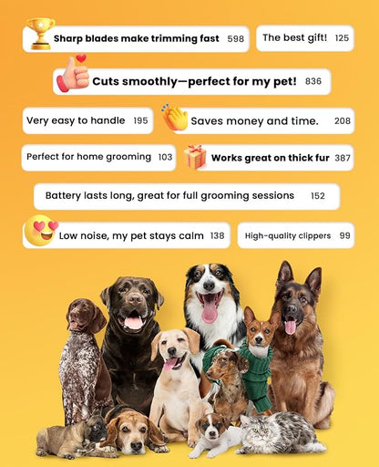 oneisall Dog Grooming Kit for Heavy Thick Hair&Coats/Low Noise Rechargeable Cordless Waterproof Dog Clippers for Grooming Animals&Pets/Pet Shaver with Stainless Steel Blade and Paw Trimmer