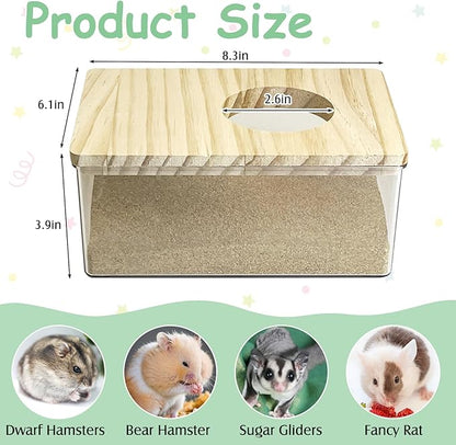 kathson Hamster Sand Bath Box Transparent Acrylic Small Animals Shower Bathtub Guinea Pigs Digging Sand Container Cage Accessories for Lemmings Gerbil Mice Hedgehog Chinchilla (Rectangle)