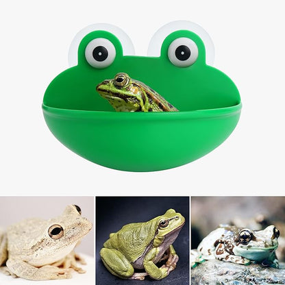 Frog Habitat Frog Dish Holder with Suction Cups, Cute Frog Terrarium Decor Fish Tank Decoration for Tree Frog Toad Tadpole (1 Pack)
