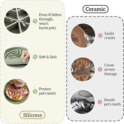 OHMO Slow Feeder Dog& Cat Bowl, Silicone Puppy Cat Food Bowl with Anti-Slip Suction Cup Slow Down Small Dogs Eating, Anti Choking (S-Tree of Life,Coral)