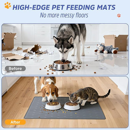 Large Dog Mats for Food and Water, 40"x30" Waterproof Pet Food Mats for Floor Nonslip Silicone Bowl Mats with Raised Edges