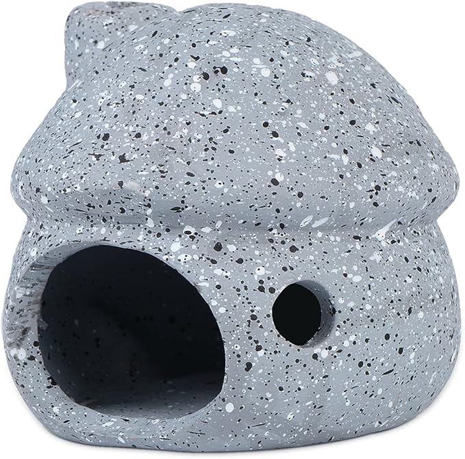 Aquarium Mushroom House Decorations, Small Ceramic Pleco Caves Betta Tank Accessories, Cute Mushroom Shape Fish Tank Decorations, Grey