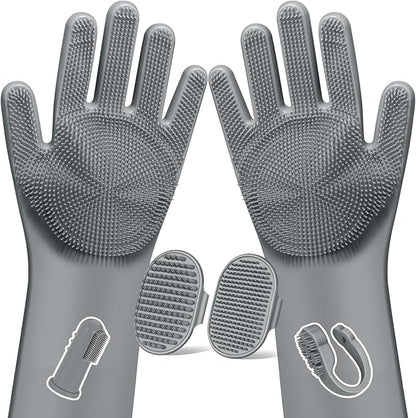 6PCS Pet Grooming Kit for Dogs,Cats and Horses | Dog Washing Gloves | Dog Bath Brush | Dog Bath Gloves | Dog Shampoo Brush | Pet Grooming Gloves | Dog Bath Supplies (Grey)