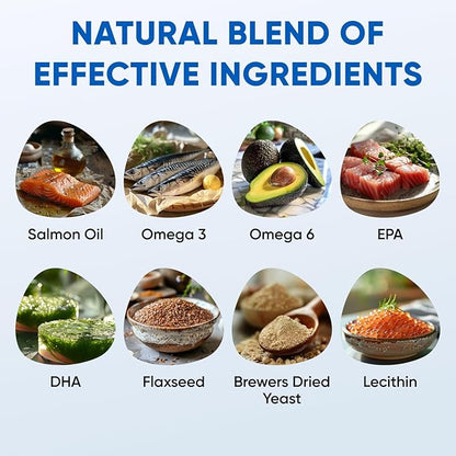 Chews for Dogs, Omega 3 Fish Oil - Dog Coat & Skin Supplement - USA Product - Itch Relief, Hot Spot Treatment - Salmon Oil for Dogs - 120 Soft Treats - Itching Skin Relief, Shedding, Hip & Joint