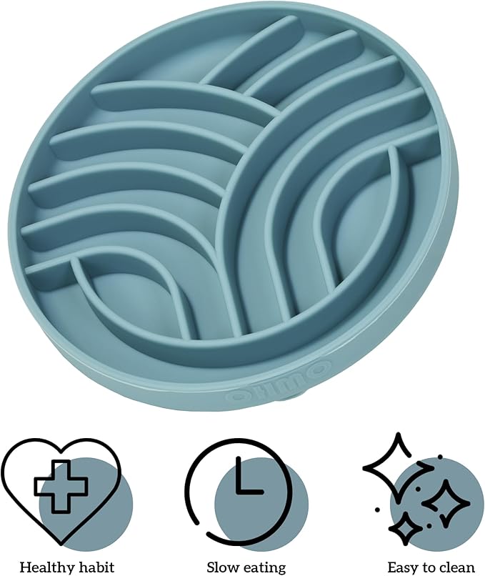OHMO Slow Feeder Dog& Cat Bowl, Silicone Puppy Cat Food Bowl with Anti-Slip Suction Cup Slow Down Small Dogs Eating, Anti Choking (S-Tree of Life,Light Blue)