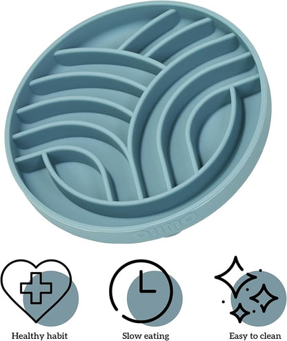OHMO Slow Feeder Dog& Cat Bowl, Silicone Puppy Cat Food Bowl with Anti-Slip Suction Cup Slow Down Small Dogs Eating, Anti Choking (S-Tree of Life,Light Blue)