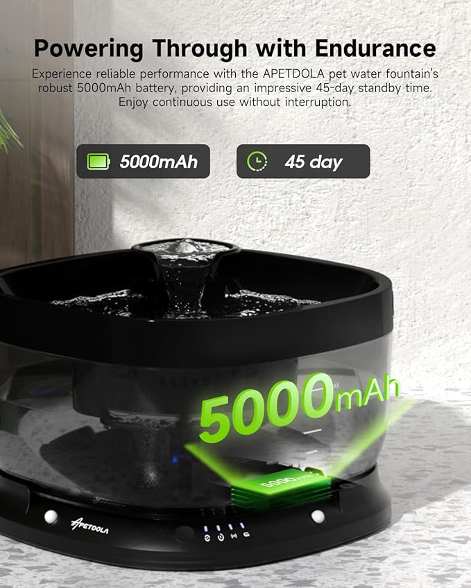 Wireless Dog Water Fountain with 11 Filter, Battery Operated Dog Water Dispenser with Motion Sensor, 237 oz/ 7L Cordless Fountain Water Bowl with 3 Work Modes (Replacement Filters for 2.5 Months)