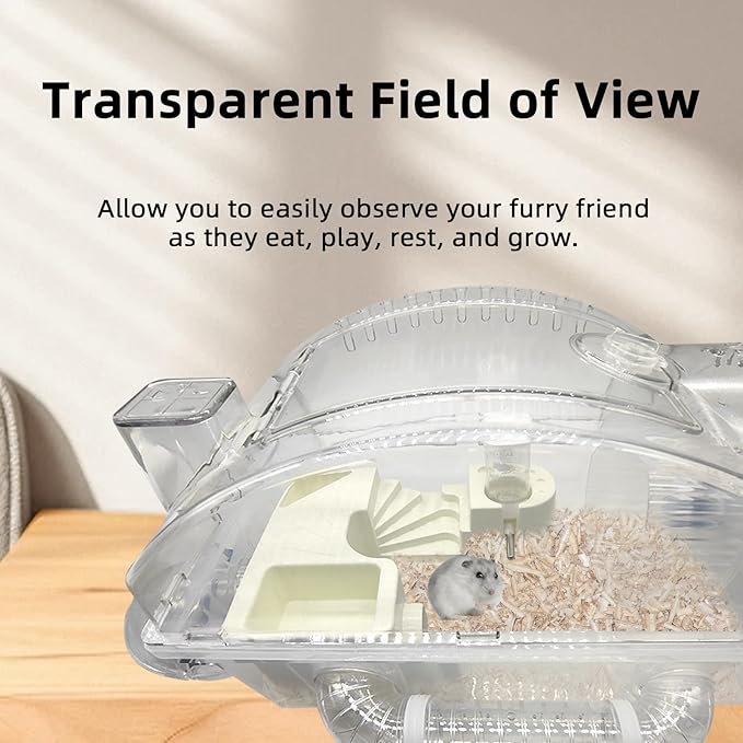 Tfwadmx Dwarf Hamster Cage,Acrylic Rat Cage,Hamster Home Small Animal Cages with Tube Exercise Wheel Mouse Habitat for Gerbils Mice 17.7”x11”x11.8”