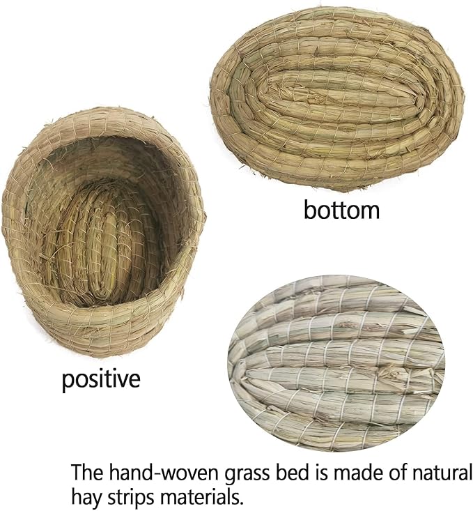 kathson Rabbit Grass House Bunny Woven Hay Bed Guinea Pig Hideout Hand Woven Natural Grass House for Hamster Bunny Guinea Pig and Small Animals with Hay Chew Balls Toys