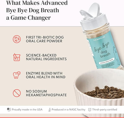 Dog Dental Powder – Vet Formulated - Cleans Teeth, Freshens Breath, Fights Plaque and Tartar – Natural Ingredients - 19 Active Ingredients - Oral Dog Probiotic - No Brushing - Made in USA