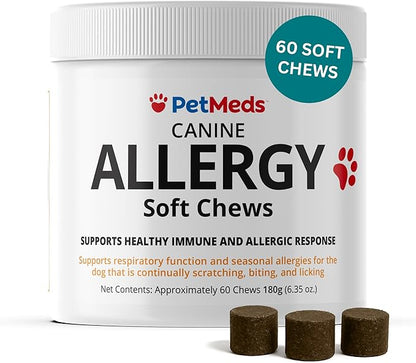 PetMeds Allergy Supplement for Dogs - Vitamins for Allergy Relief with Postbiotics, Colostrum, Quercetin & Turmeric for Dogs Itchy Skin & Scratching - Beef & Sweet Potato Flavor - 60 Soft Chews