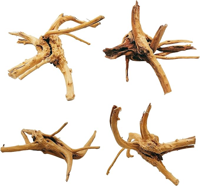Hamiledyi 4PCS Driftwood for Aquarium,8-10in Natural Spider Wood Reptile Branches Fish Tank Log Ornament Aquarium Trunk Decoration