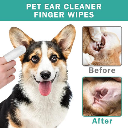 Portable Dog Ear Cleaner Wipes Grooming Kit Care for Dogs & Cats Pet Ear Relief Gently Remove Ear Wax Debris and Smelly 20 Pcs Unscented